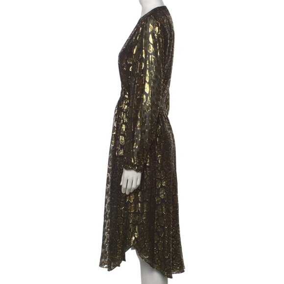 A.L.C. Samantha Silk A-line Midi Dress Size 2 Animal Print Metallic Black Gold - Picture 2 of 6
